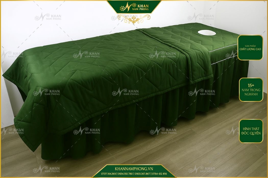 Ga Trải Giường Spa Chần Bông Cotton Màu Xanh Lá