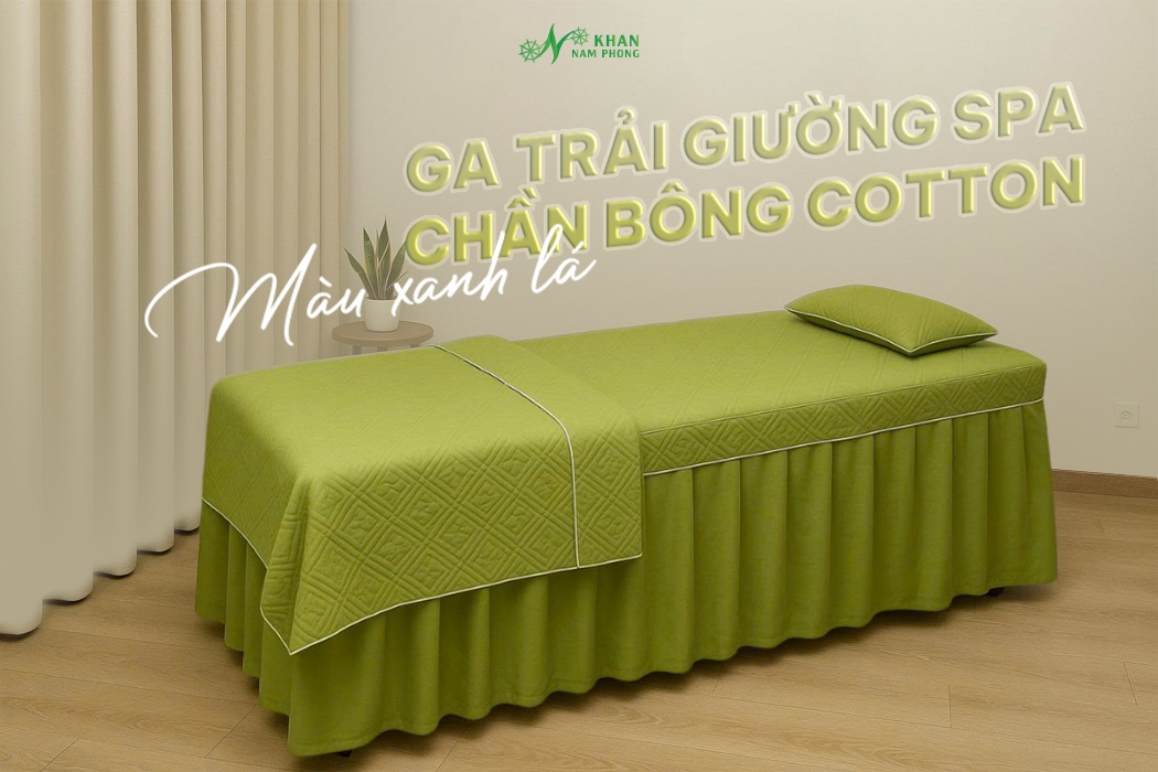 Ga Trải Giường Spa Chần Bông Cotton Màu Xanh Lá