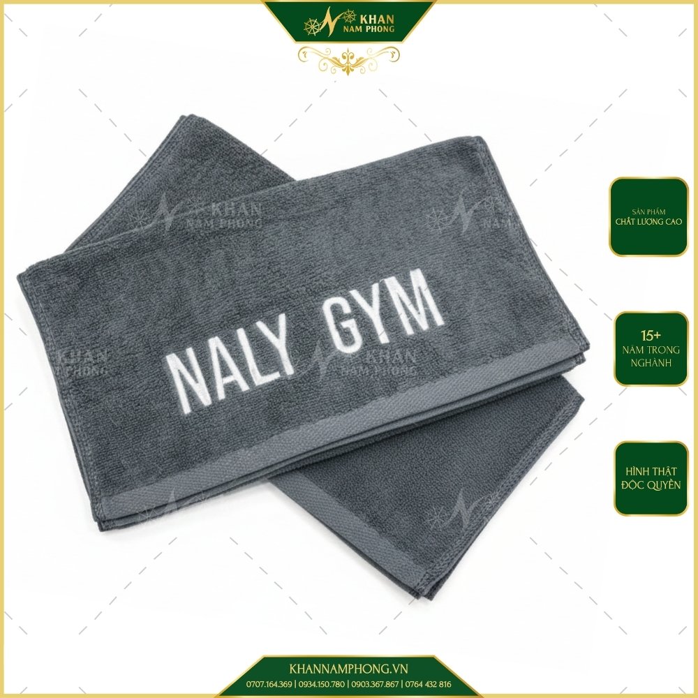 Khăn Thể Thao Tập Gym Cao Cấp Màu Xám 34x80cm Thêu Logo NALY GYM