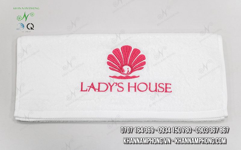 Khăn Spa, Làm Nails Cotton Cao Cấp Màu Trắng Thêu Logo Lady's House - KT 40x80cm
