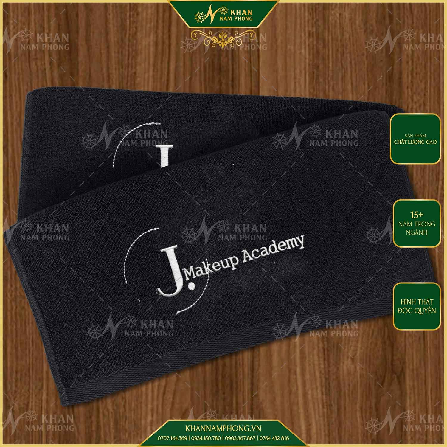 Bộ Khăn Nails, Khăn Làm Móng Màu Đen (Cotton) Thêu Logo