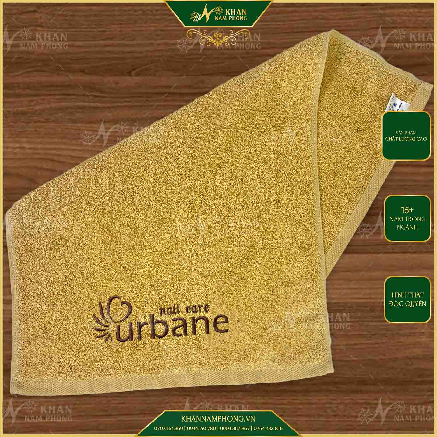 Bộ Khăn Nails, Làm Móng Màu Nâu Nhạt (Cotton) Thêu Logo
