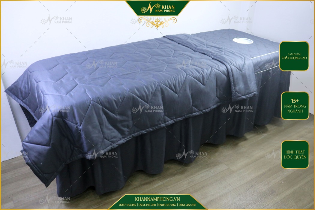 Bộ Drap Trải Giường Spa, Masssage Cotton Chần Bông Kèm Chăn Đắp
