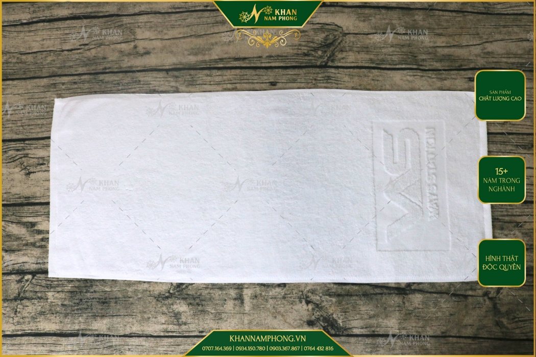 Khăn Gym 100% Cotton Màu Trắng Dập Logo Ways Station KT-34x80cm