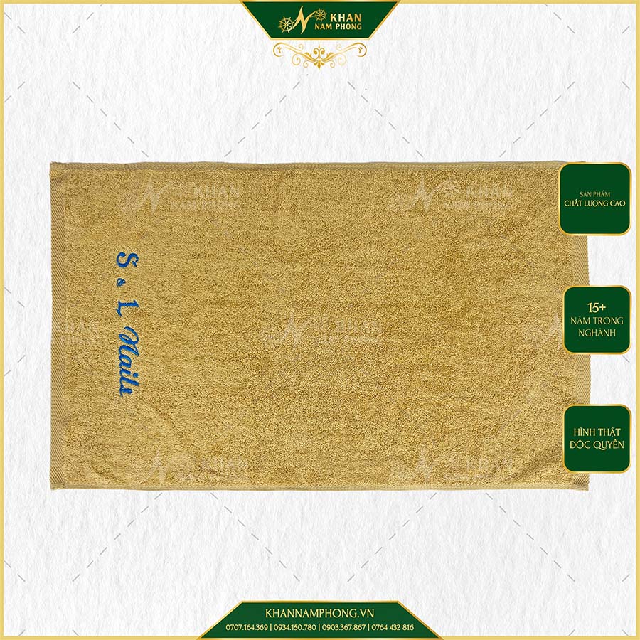 Khăn Làm Nails, Móng Thêu Logo S L Nail Màu Vàng Bò 100% Cotton Cao Cấp 40x60cm