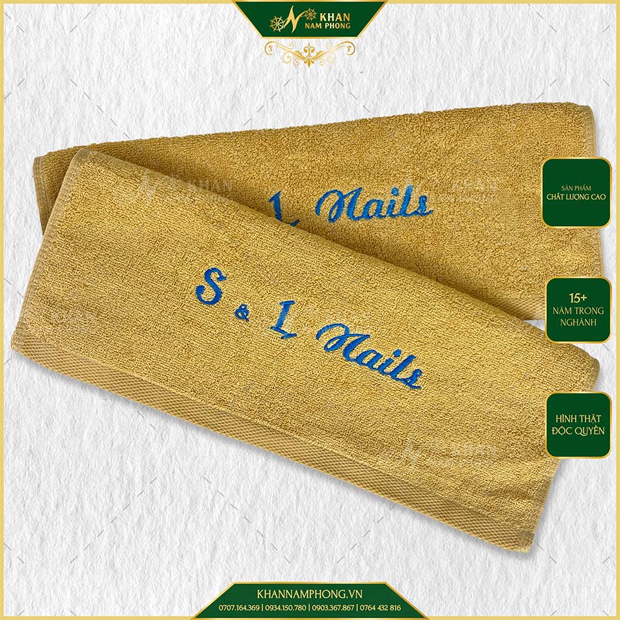 Khăn Làm Nails, Móng Thêu Logo S L Nail Màu Vàng Bò 100% Cotton Cao Cấp 40x60cm