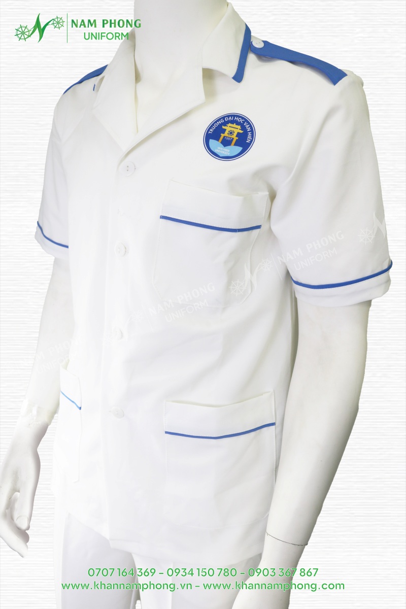 Áo Blouse Cầu Vai Xanh Ngành Y In Logo Theo Yêu Cầu Áo Blouse Cầu Vai Xanh Ngành Y In Logo Theo Yêu Cầu