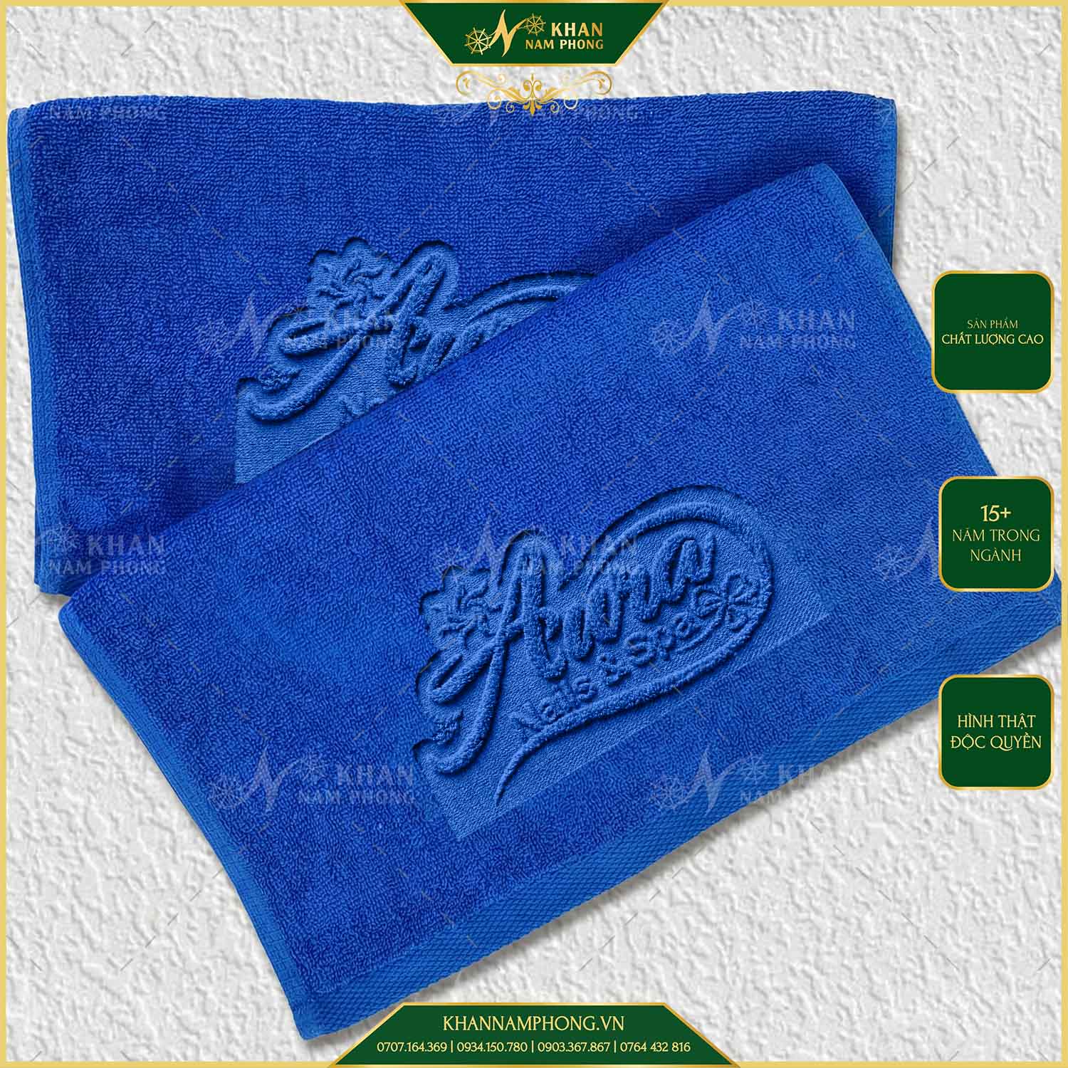 Bộ Khăn Làm Nail, Làm Móng Cotton Thêu Logo Màu Xanh Dương Bộ Khăn Làm Nail, Làm Móng Cotton Thêu Logo Màu Xanh Dương