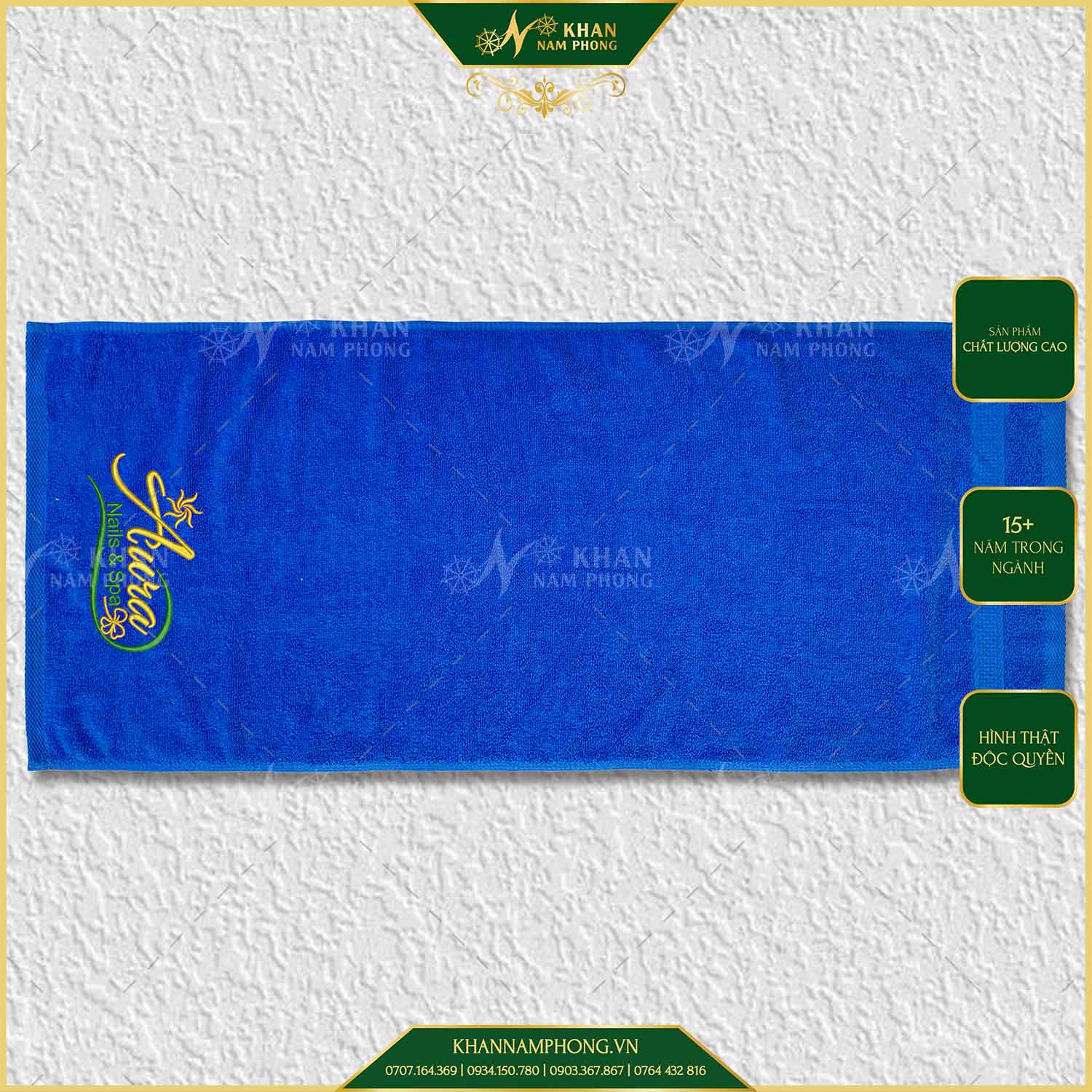 Bộ Khăn Làm Nail, Làm Móng Cotton Thêu Logo Màu Xanh Dương Bộ Khăn Làm Nail, Làm Móng Cotton Thêu Logo Màu Xanh Dương