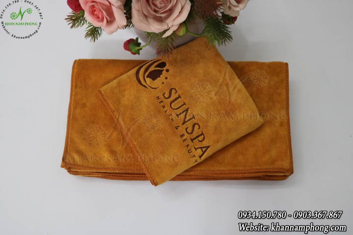 Khăn Quấn Tóc Spa, Salon Tóc 100% Microfiber 35*75Cm Màu Da Bò Thêu Logo Khăn Quấn Tóc Spa, Salon Tóc 100% Microfiber 35*75cm Màu Da Bò Thêu Logo