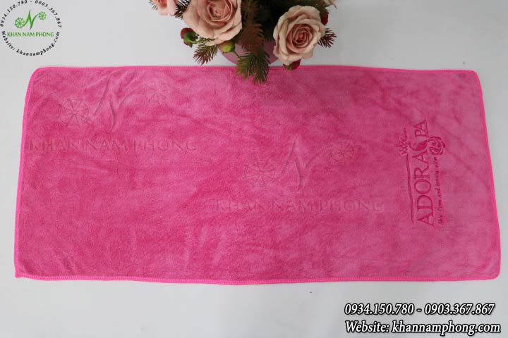 Khăn Quấn Đầu Spa Microfiber Màu Hồng Thêu Logo - Kt 35X75Cm Khăn Quấn Đầu Spa Microfiber Màu Hồng Thêu Logo - KT 35x75cm