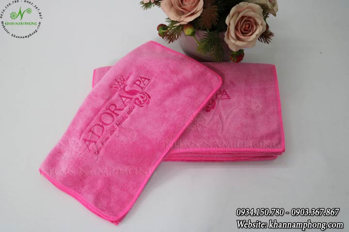 Khăn Quấn Đầu Spa Microfiber Màu Hồng Thêu Logo - Kt 35X75Cm Khăn Quấn Đầu Spa Microfiber Màu Hồng Thêu Logo - KT 35x75cm