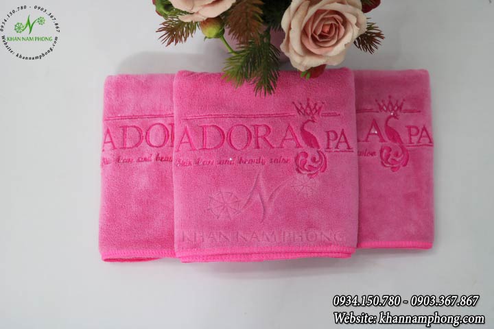 Khăn Quấn Đầu Spa Microfiber Màu Hồng Thêu Logo - Kt 35X75Cm Khăn Quấn Đầu Spa Microfiber Màu Hồng Thêu Logo - KT 35x75cm