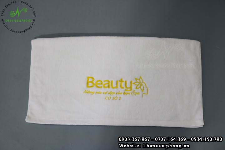 Khăn Tắm Spa, Khăn Body Màu Trắng Thêu Logo (Màu Trắng - Cotton) Khăn Tắm Spa, Khăn Body Màu Trắng Thêu Logo (Màu Trắng - Cotton)