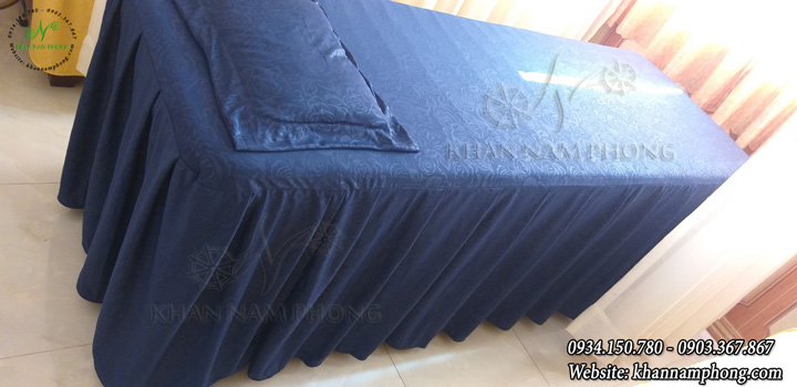 Ga Trải Giường Spa Bằng Thun Gấm Màu Xanh Navy Kèm Gối Có Khoét Lỗ Ga trải giường spa màu xanh navy kèm gối