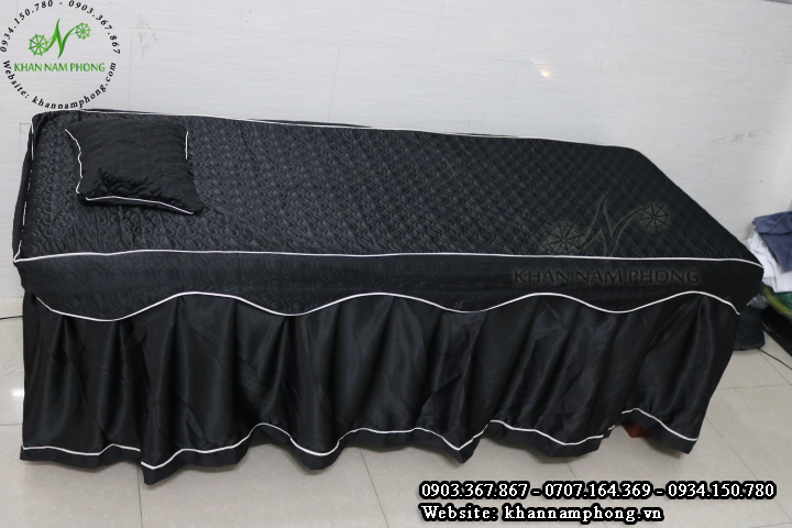 Mẫu Ga Trải Giường Spa Kate Chần Bông Hàn Quốc Cotton Màu Đen Kèm Gối Ga trải giường spa cotton cao cấp với thiết kế hiện đại