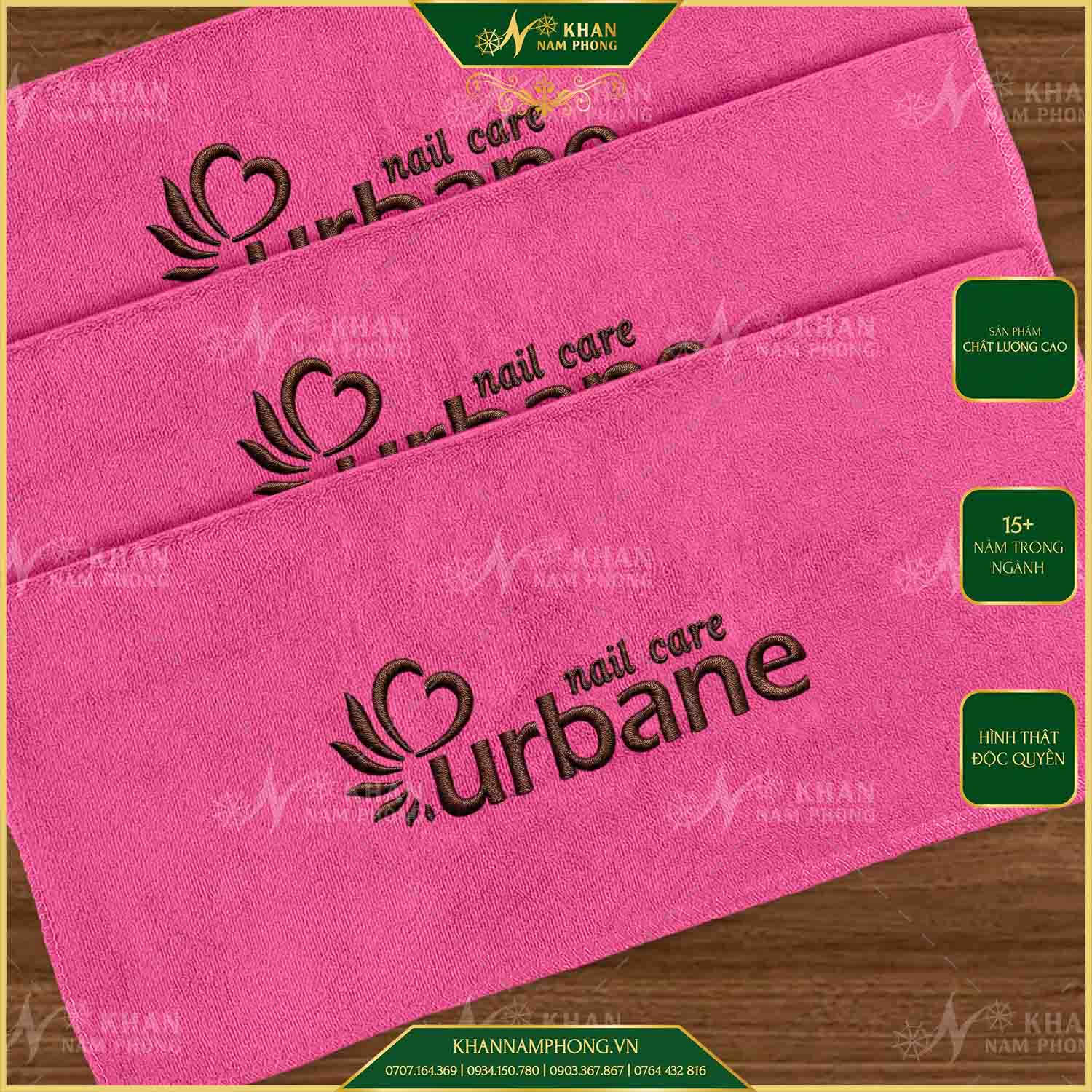 Bộ Khăn Khăn Nails Màu Hồng (Microfiber) Thêu Logo Thấm Nước Bộ Khăn Khăn Nails Màu Hồng (Microfiber) Thêu Logo Thấm Nước