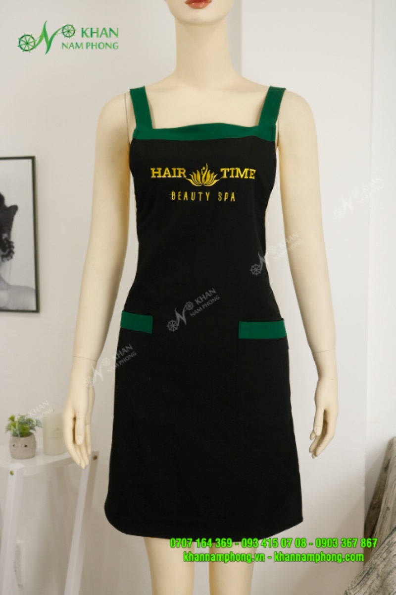 Tạp Dề Đồng Phục Màu Đen Dây Đeo Bản Lớn Hair Time Beauty Spa Tạp dề đồng phục màu đen dây đeo bản lớn Hair Time Beauty Spa
