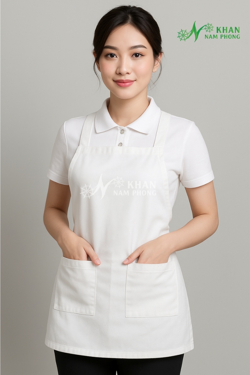 Tạp Dề Spa Màu Trắng Trơn Chất Liệu Kaki Cổ Vuông Freesize Tạp Dề Spa Màu Trắng Trơn Chất Liệu Kaki Cổ Vuông Freesize
