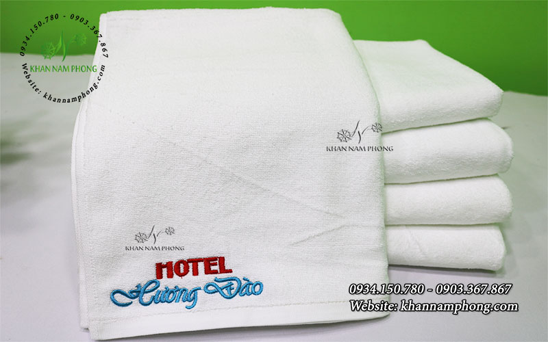 Khăn Tắm Nhà Nghỉ Hotel Thêu Logo Hương Đào (Cotton Trắng) Khăn Body, Khăn Tắm Cotton Cao Cấp Hotel Hương Đào