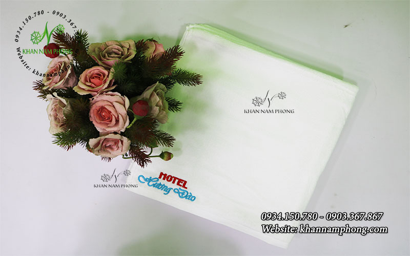 Khăn Tắm Nhà Nghỉ Hotel Thêu Logo Hương Đào (Cotton Trắng) Khăn Body, Khăn Tắm Cotton Cao Cấp Hotel Hương Đào