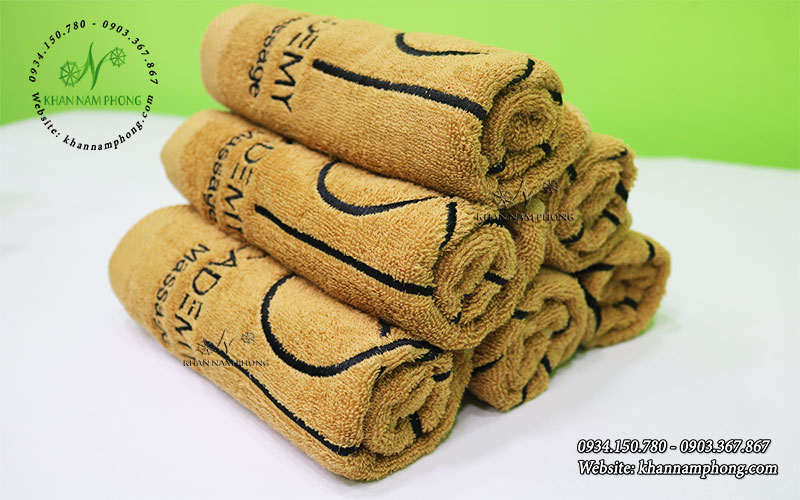 Khăn Quấn Tóc Spa Cotton Cao Cấp Màu Nâu Nhạt Thêu Logo Beauty Academy - KT 34x80cm Khăn Quấn Tóc Spa Cotton Cao Cấp Màu Nâu Nhạt Thêu Logo Beauty Academy - KT 34x80cm