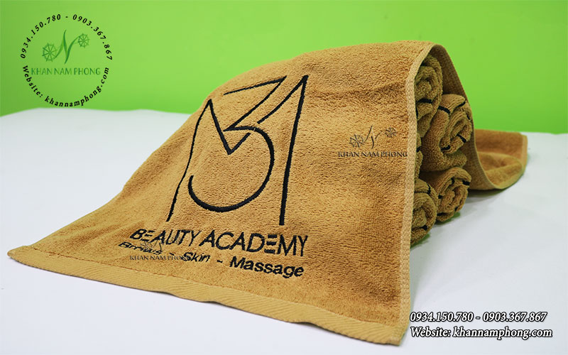 Khăn Quấn Tóc Spa Cotton Cao Cấp Màu Nâu Nhạt Thêu Logo Beauty Academy - KT 34x80cm Khăn Quấn Tóc Spa Cotton Cao Cấp Màu Nâu Nhạt Thêu Logo Beauty Academy - KT 34x80cm