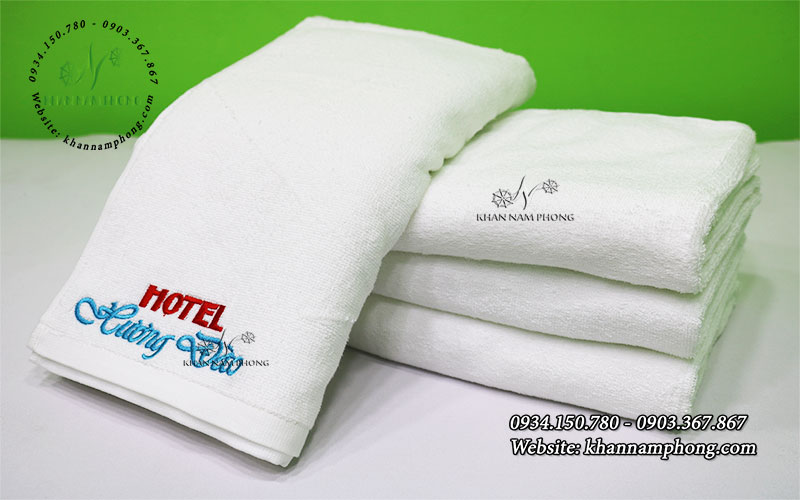 Khăn Tắm Nhà Nghỉ Hotel Thêu Logo Hương Đào (Cotton Trắng) Khăn Body, Khăn Tắm Cotton Cao Cấp Hotel Hương Đào