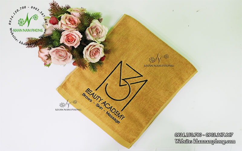 Khăn Quấn Tóc Spa Cotton Cao Cấp Màu Nâu Nhạt Thêu Logo Beauty Academy - KT 34x80cm Khăn Quấn Tóc Spa Cotton Cao Cấp Màu Nâu Nhạt Thêu Logo Beauty Academy - KT 34x80cm