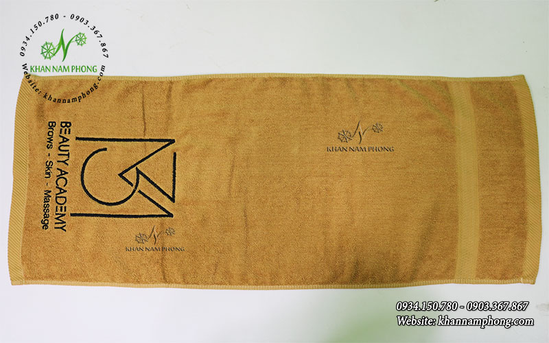 Khăn Quấn Tóc Spa Cotton Cao Cấp Màu Nâu Nhạt Thêu Logo Beauty Academy - KT 34x80cm Khăn Quấn Tóc Spa Cotton Cao Cấp Màu Nâu Nhạt Thêu Logo Beauty Academy - KT 34x80cm