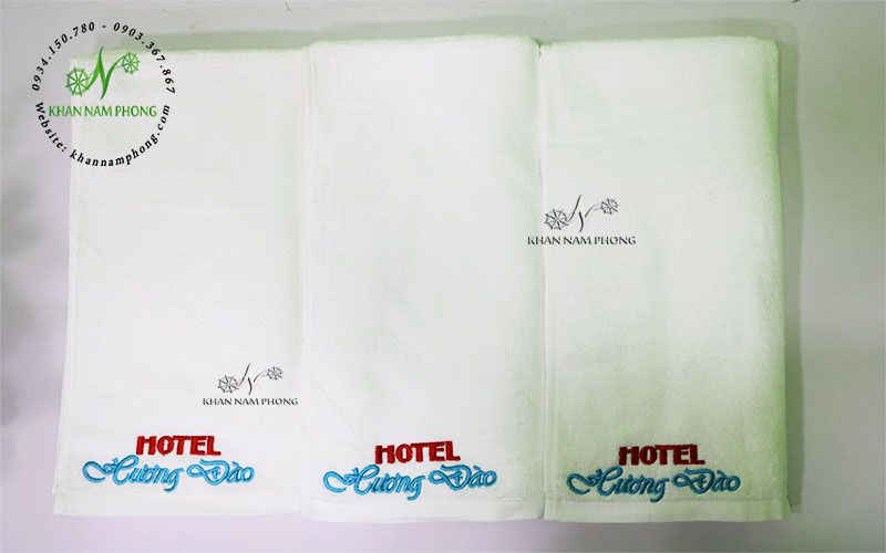 Khăn Tắm Nhà Nghỉ Hotel Thêu Logo Hương Đào (Cotton Trắng) Khăn Body, Khăn Tắm Cotton Cao Cấp Hotel Hương Đào