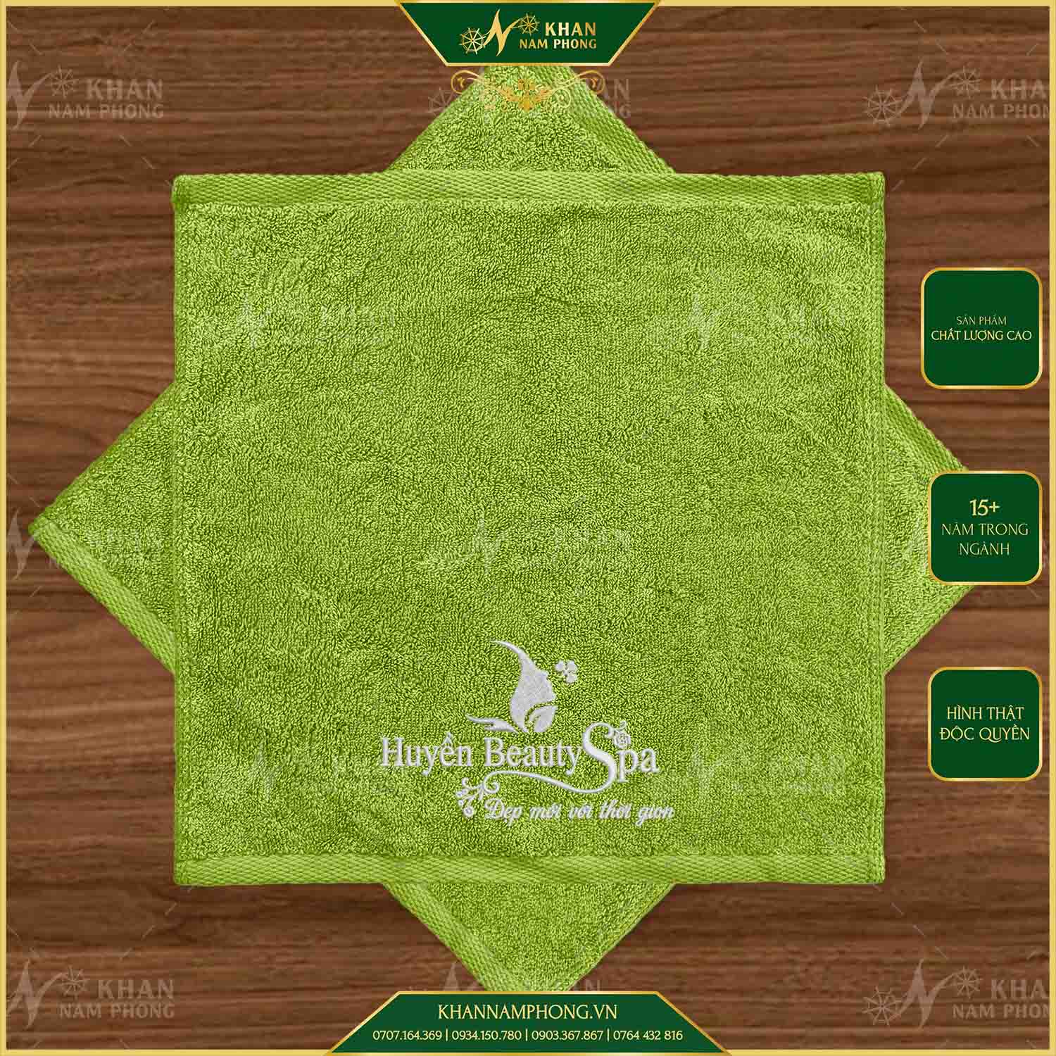 Bộ Khăn Làm Nails Màu Xanh Cốm (100% Cotton) Thêu Logo Bộ Khăn Làm Nails Màu Xanh Cốm (100% Cotton) Thêu Logo