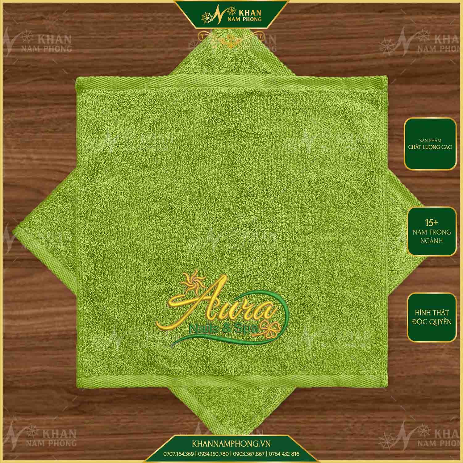 Bộ Khăn Làm Nails Màu Xanh Cốm (100% Cotton) Thêu Logo Bộ Khăn Làm Nails Màu Xanh Cốm (100% Cotton) Thêu Logo