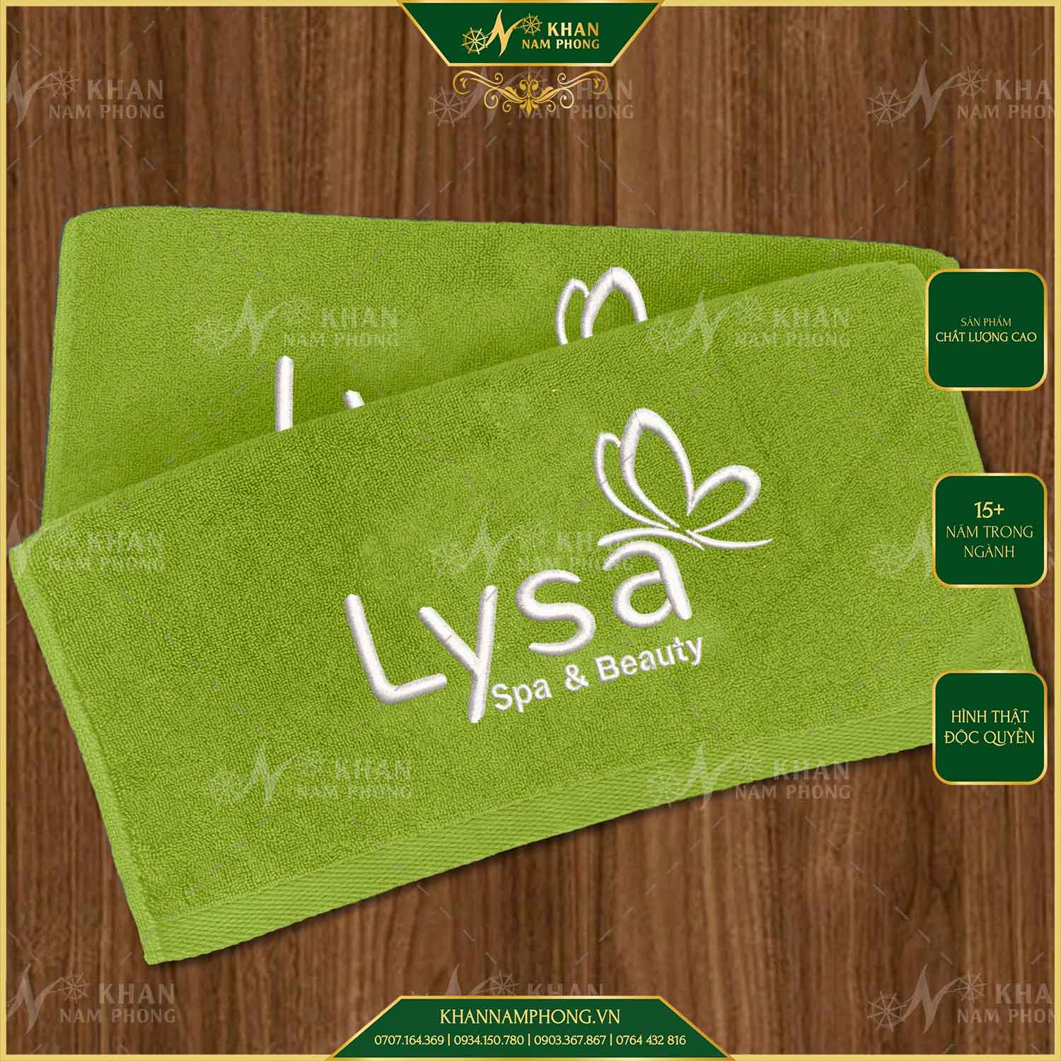 Bộ Khăn Làm Nails Màu Xanh Cốm (100% Cotton) Thêu Logo Bộ Khăn Làm Nails Màu Xanh Cốm (100% Cotton) Thêu Logo