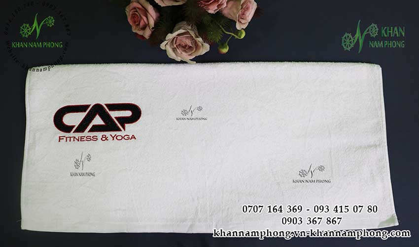 Khăn Body Spa 100% Cotton Màu Trắng Thêu Logo Mẫu khăn body CAP Fitness & Yoga (Trắng-Cotton)