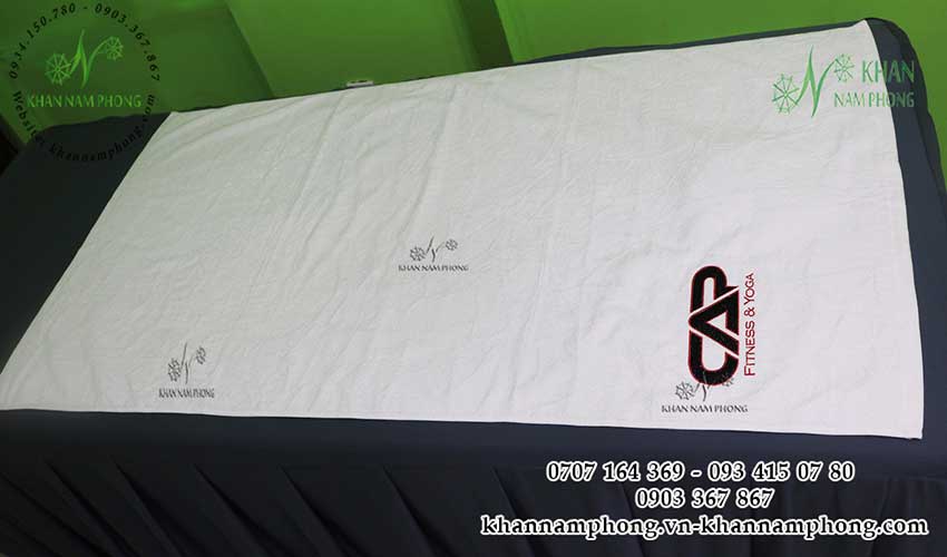 Khăn Body Spa 100% Cotton Màu Trắng Thêu Logo Mẫu khăn body CAP Fitness & Yoga (Trắng-Cotton)