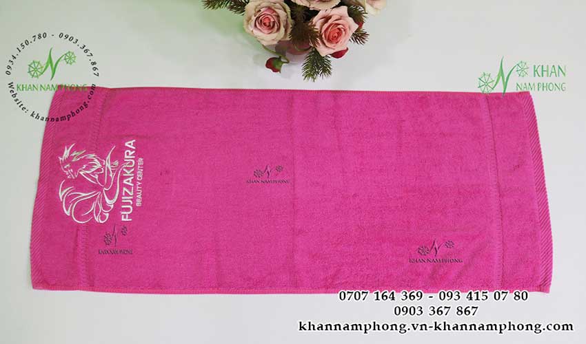 Bộ Khăn Quấn Tóc Spa Thêu Logo Màu Hồng 100% Cotton 34X80Cm Bộ Khăn Quấn Tóc Spa Thêu Logo Màu Hồng 100% Cotton 34x80cm