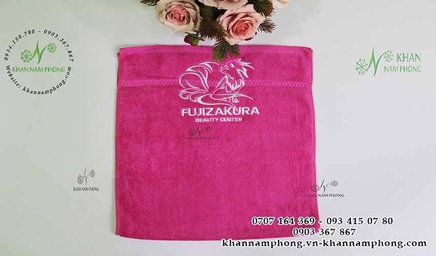 Bộ Khăn Quấn Tóc Spa Thêu Logo Màu Hồng 100% Cotton 34X80Cm Khăn Spa fujizakura