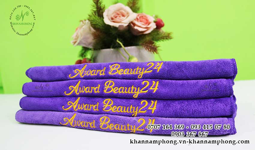 Bộ Khăn Trải Giường Spa Màu Tím Microfiber Thêu Logo Mẫu khăn trải giường Award Beauty 24 (Tím - Microfiber)