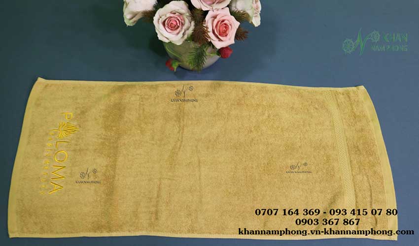 Khăn Spa 100 Cotton Màu Vàng Nhạt 35X75Cm Thêu Logo Khăn Spa 100 Cotton Màu Vàng Nhạt 35x75cm Thêu Logo
