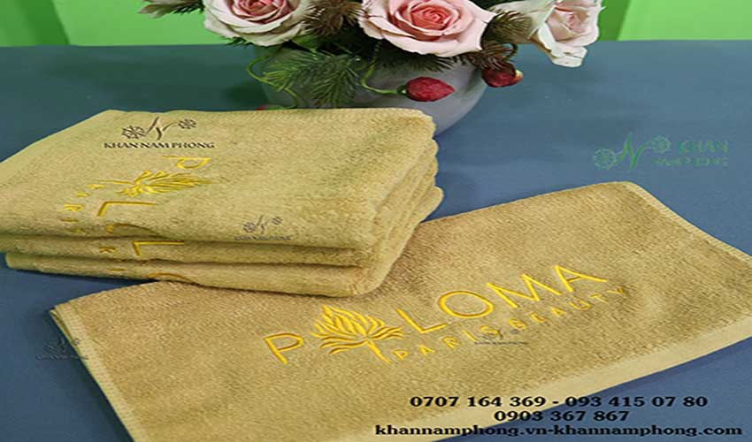 Khăn Spa 100 Cotton Màu Vàng Nhạt 35X75Cm Thêu Logo Khăn Spa 100 Cotton Màu Vàng Nhạt 35x75cm Thêu Logo