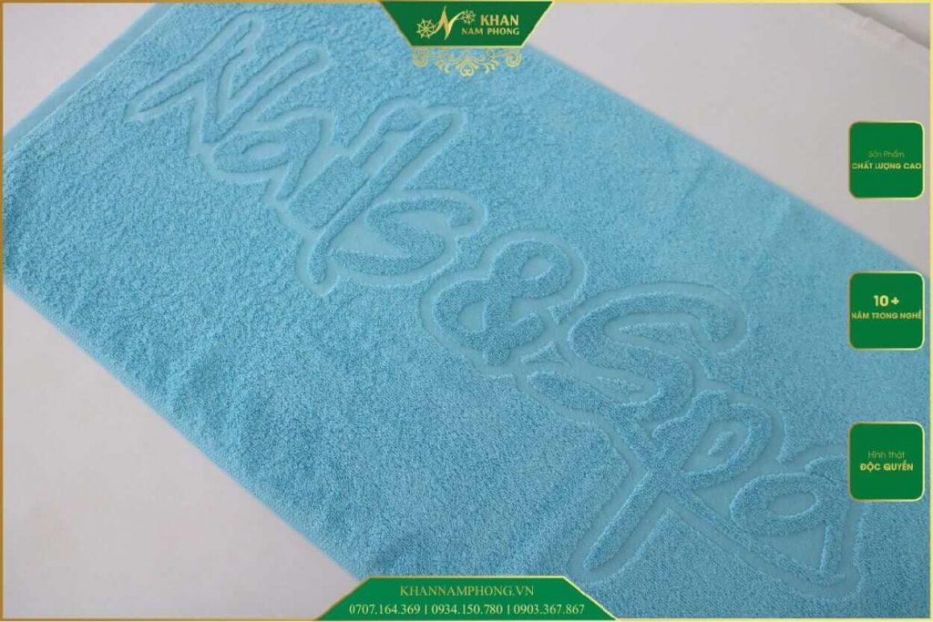Khăn Cho Tiệm Nails., Spa 100% Cotton Dập Nổi Logo Nail &Amp; Spa Màu Xanh Nước Biển Khăn Cho Tiệm Nails., SPA 100% Cotton Dập Nổi Logo Nail & Spa Màu Xanh Nước Biển