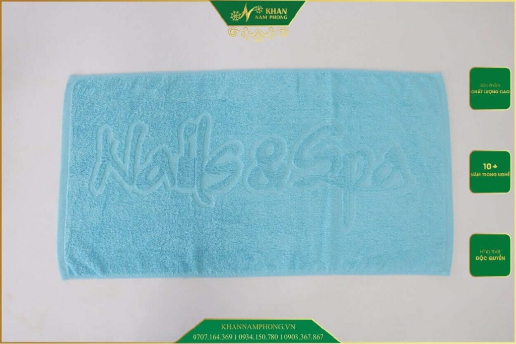 Khăn Cho Tiệm Nails., Spa 100% Cotton Dập Nổi Logo Nail &Amp; Spa Màu Xanh Nước Biển Khăn Cho Tiệm Nails., SPA 100% Cotton Dập Nổi Logo Nail & Spa Màu Xanh Nước Biển