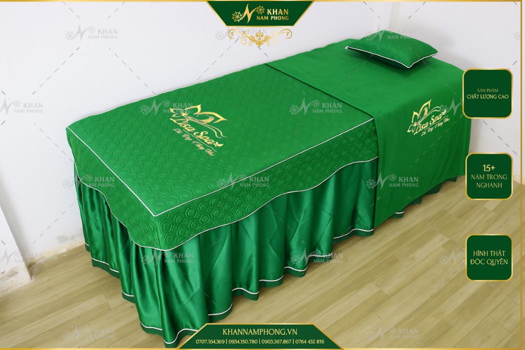 Ga Trải Giường Spa Chần Bông Cotton Màu Xanh Lá Ga trải giường spa cotton cao cấp màu xanh lá với chất liệu 100% Cotton tự nhiên
