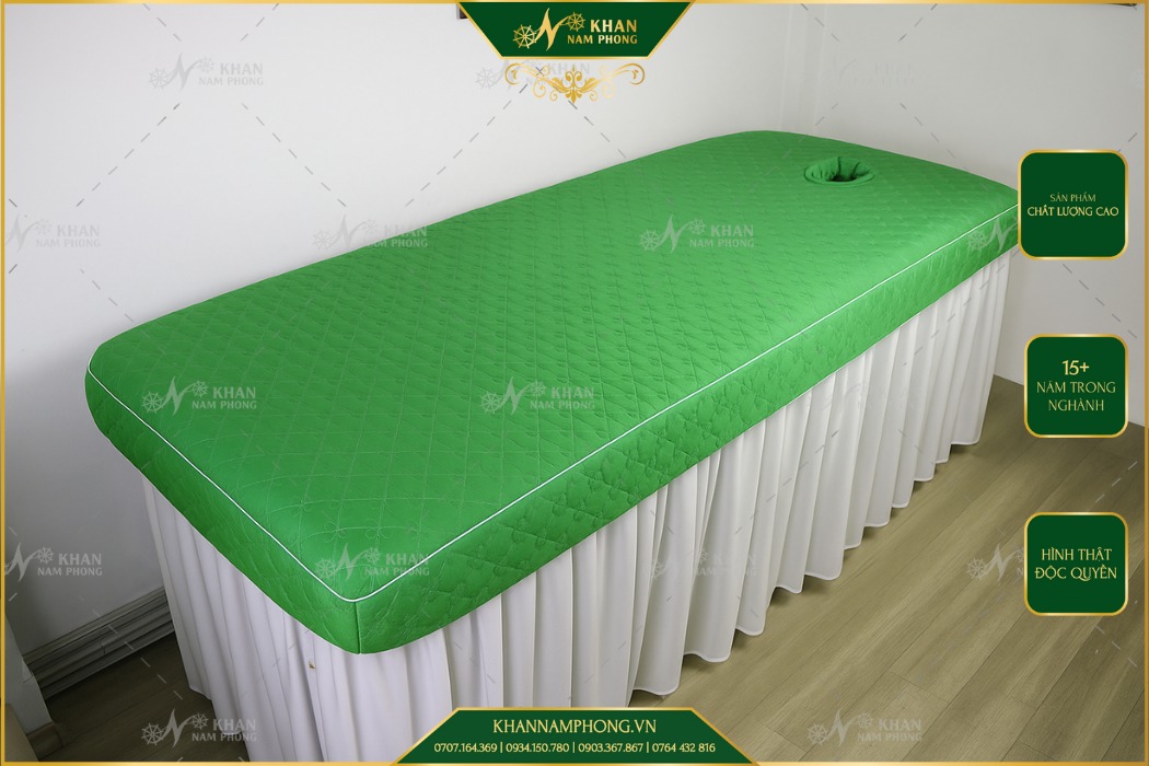 Ga Trải Giường Spa Chần Bông Cotton Màu Xanh Lá ga trải giường spa cotton màu xanh lá, mang đến sự thoải mái cho khách hàng trong spa
