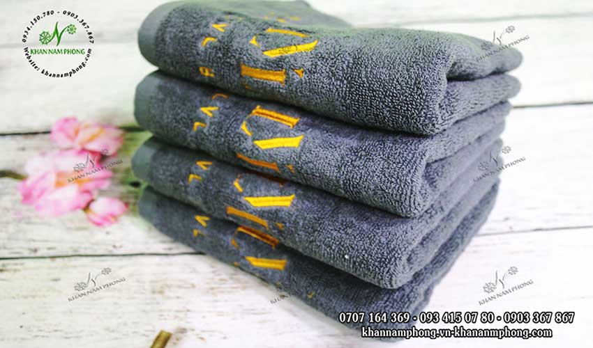 Khăn Lau Mặt Spa, Khách Sạn 100% Cotton Màu Xám 34X80Cm Thêu Logo Khăn quấn tóc của Next LVL Beauty màu xám chất liệu Cotton