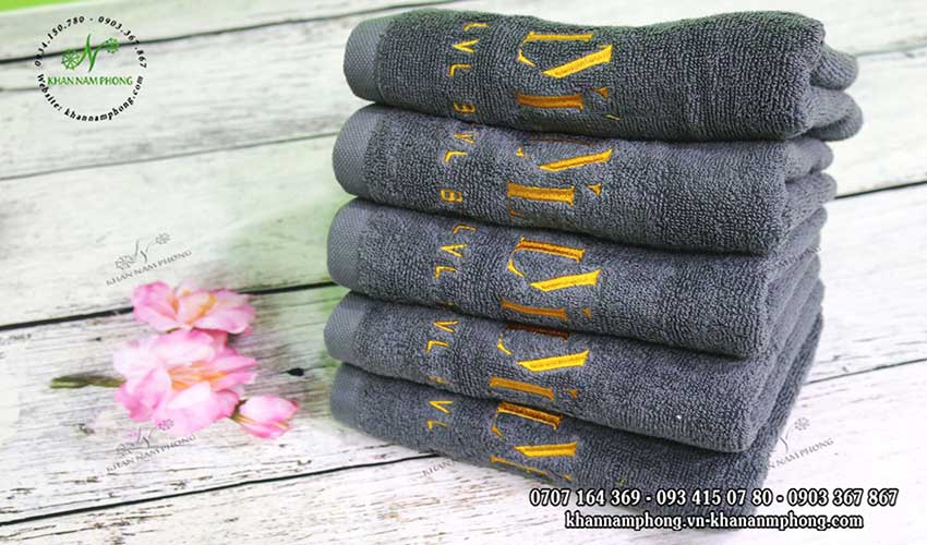 Khăn Lau Mặt Spa, Khách Sạn 100% Cotton Màu Xám 34X80Cm Thêu Logo Khăn quấn tóc của Next LVL Beauty màu xám chất liệu Cotton