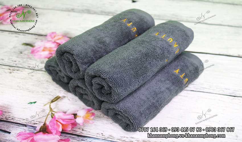 Khăn Lau Mặt Spa, Khách Sạn 100% Cotton Màu Xám 34X80Cm Thêu Logo Khăn quấn tóc của Next LVL Beauty màu xám chất liệu Cotton