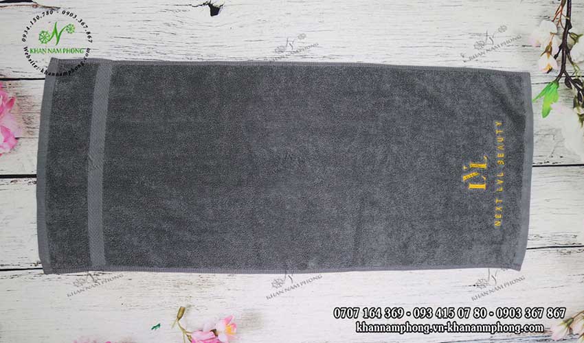 Khăn Quấn Tóc Spa Màu Xám 100% Cotton Thêu Logo Kt- 34X80Cm Khăn Quấn Tóc Spa Màu Xám 100% Cotton Thêu Logo KT- 34x80cm