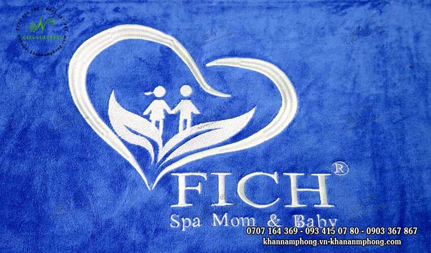 Bộ Khăn Trải Giường Spa Màu Xanh Dương (Microfiber) Thêu Logo Mẫu khăn trải giường FICH Spa Mon Baby (Xanh dương - Microfiber)
